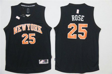Maillot De Basket New York Knicks Derrick Rose 25 Tout Noir Orange